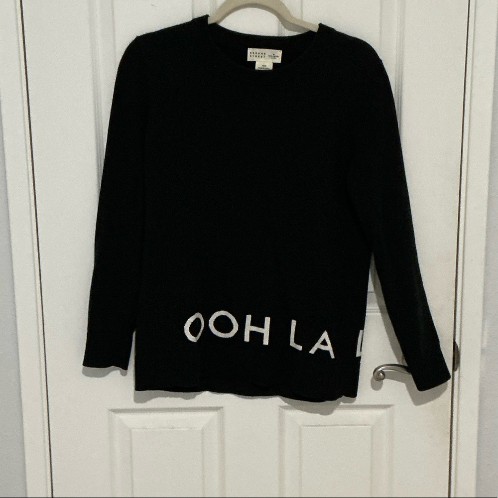Kate spade Brooke Street size S Chic Black Sweater “OHH LA LA” cotton cashmere